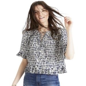 Sunpleat lace up blouse